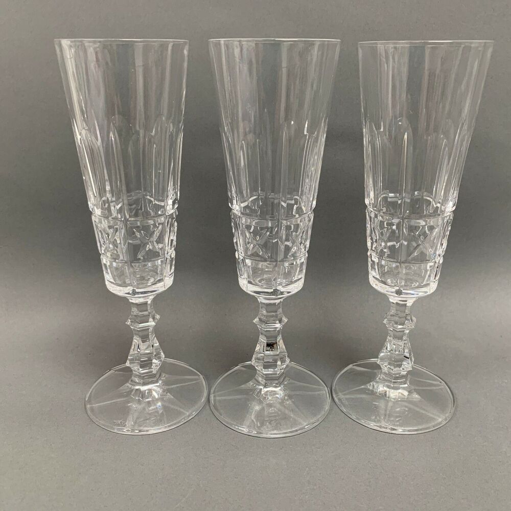 Cristal de Paris Champagne Fluted Clear Glass Glasses‎ 6 1/8" High Lot of 3